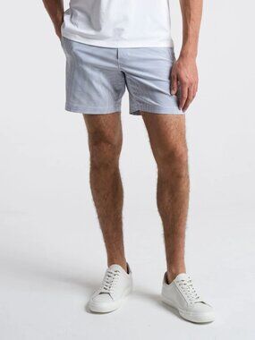 BIRDDOGS Gym Shorts Lined Flying Wasp Seersucker Blue White Striped, Size M Long